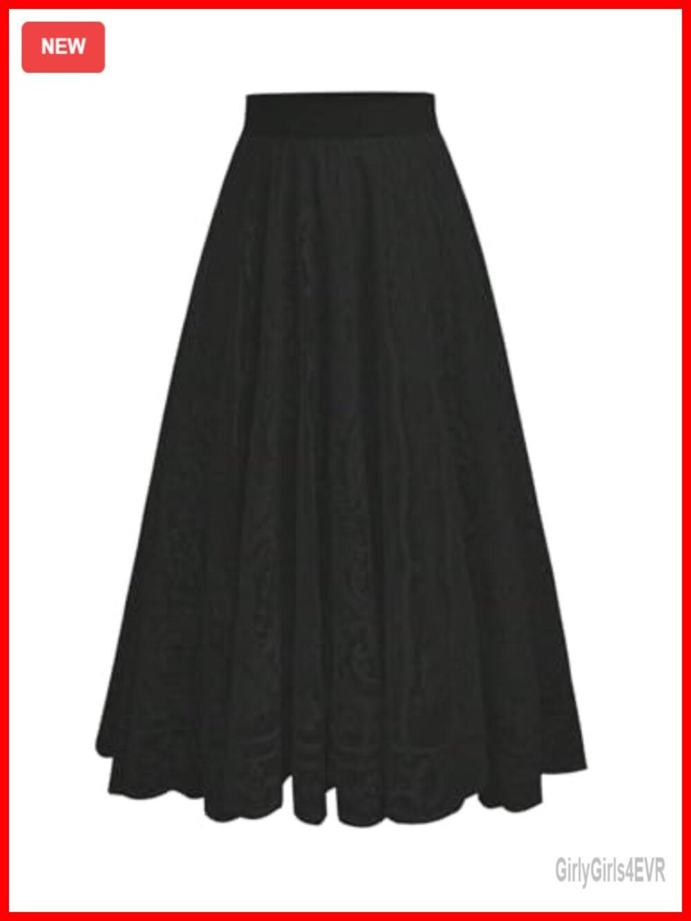 Lace A-Line Flowy Skirt Elastic High Waist Side Zipper Flared Hem